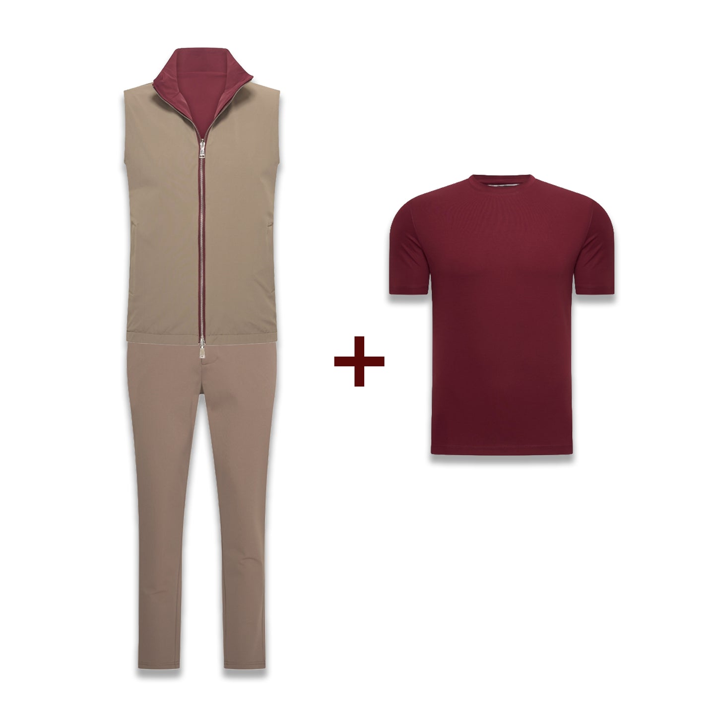 Reversible Falcon Bundle - Gillet + Pantalon + Burgundy Shiny T-Shirt