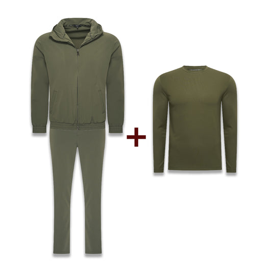 Army Green Bundle - TrackSuit +  Army Green Shiny Longsleeve