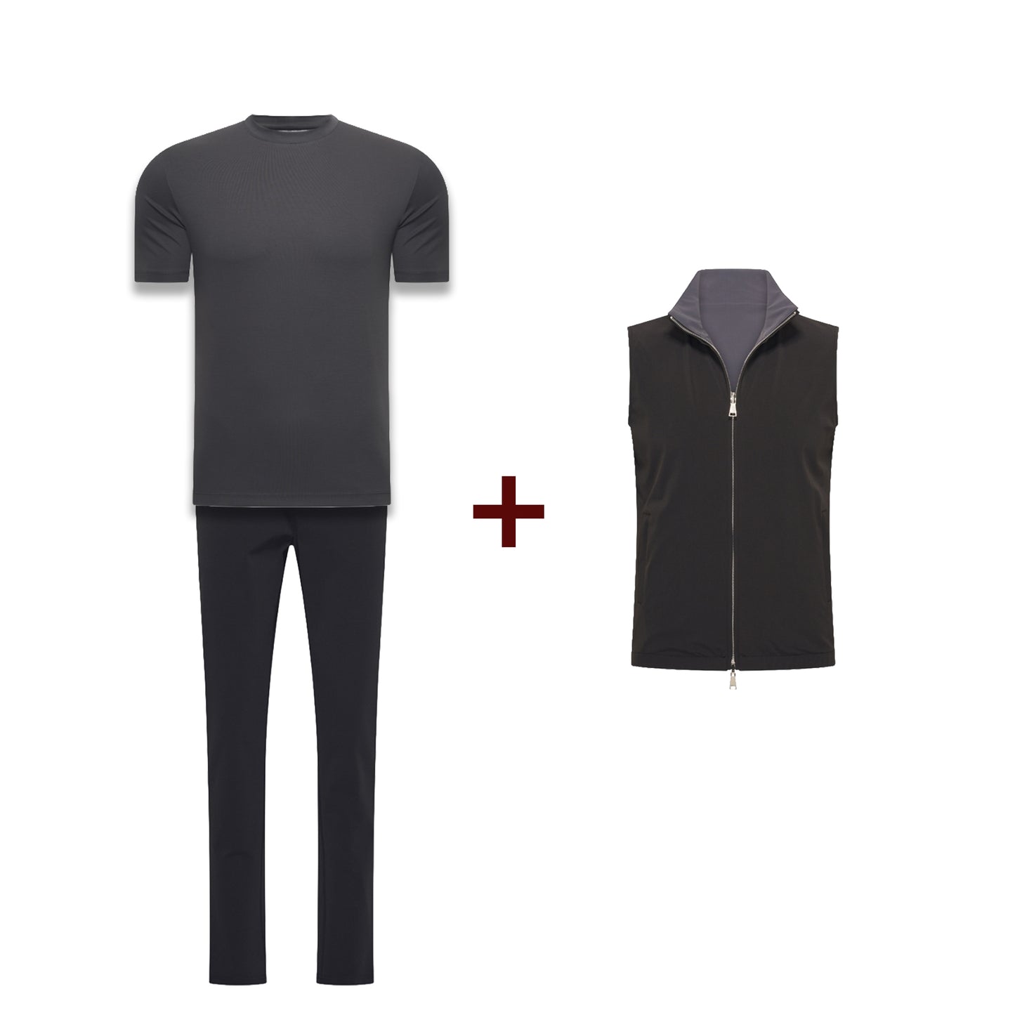 Reversible Black Bundle - Gillet + Pantalon +Dark Grey Shiny T-Shirt