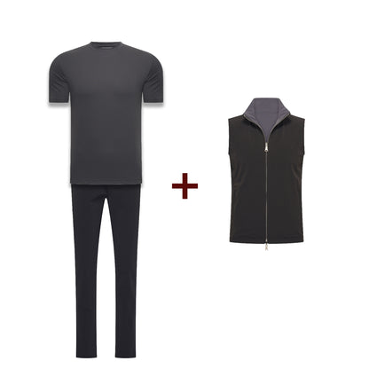 Reversible Black Bundle - Gillet + Pantalon +Dark Grey Shiny T-Shirt