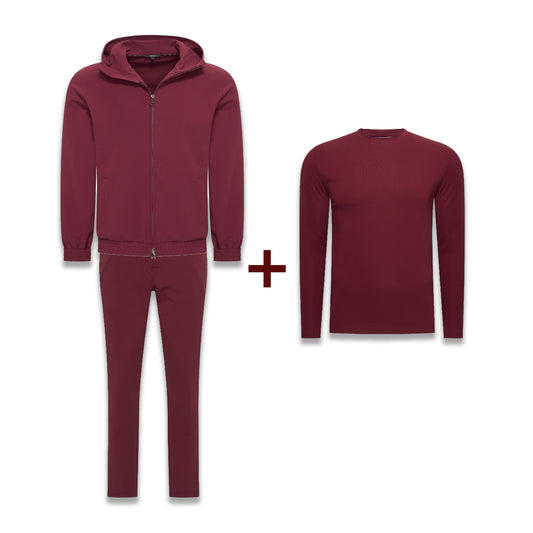 Burgundy Bundle - TrackSuit +  Burgundy Shiny Longsleeve