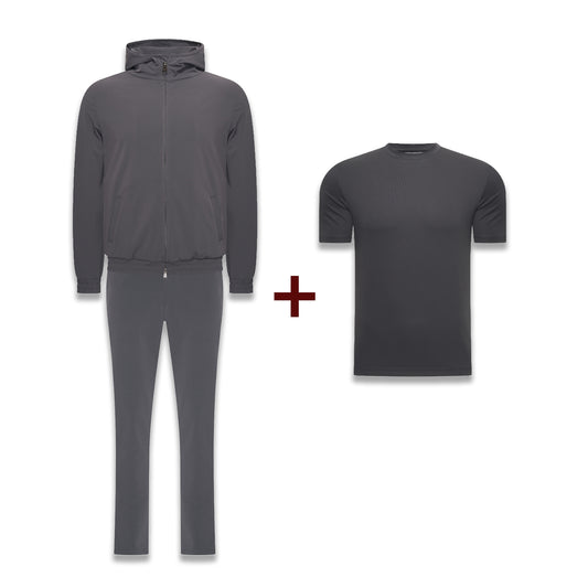 Dark Grey Bundle - TrackSuit +  Dark Grey Shiny T-Shirt
