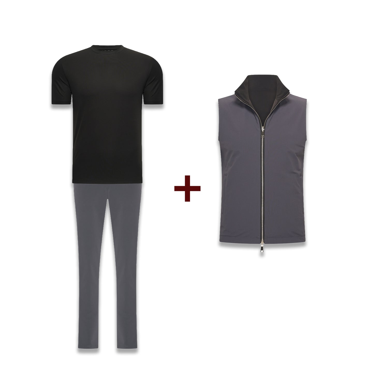 Reversible Dark Grey Bundle - Gillet + Pantalon +Black Shiny T-Shirt